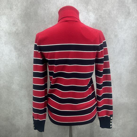 NWT Tommy Hilfiger Womens M Red Black White Striped Turtleneck Sweater Preppy - Picture 6 of 12